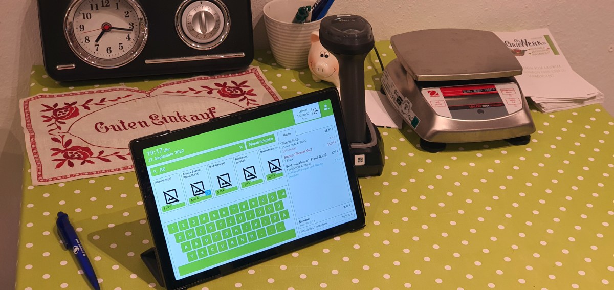 GrieWerk Tablet-Computer und Handscanner an einem Kassenplatz